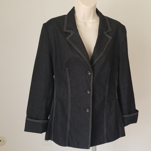 Black Denim Women's Long Sleeve Button Down Jacket - Picture 8 of 8
